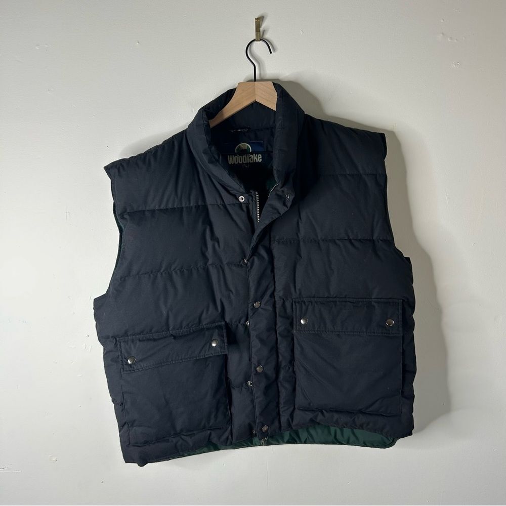 Men's Black Duck Down Puffer Vest size XL Nylon lined Vintage Woodlake